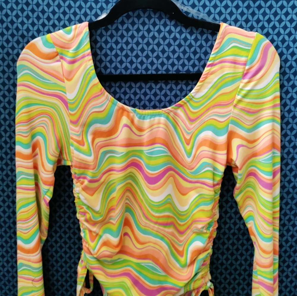Almost Famous - Junior's long sleeve bodysuit with colorful swirl. New. Size - M - Picture 8 of 9